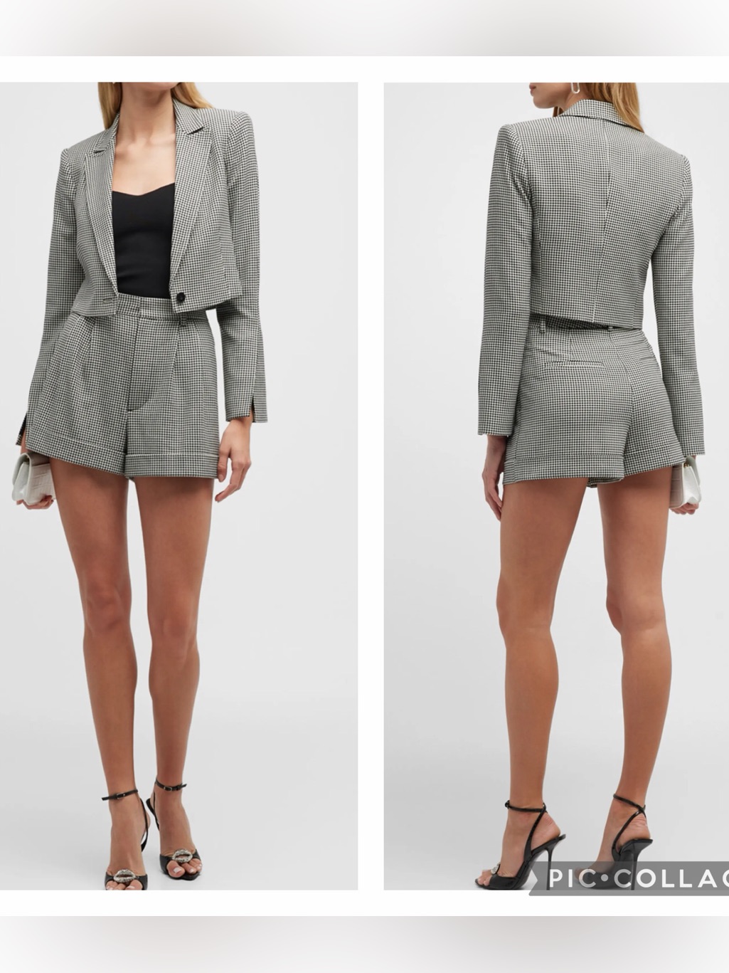 Alice + Olivia Houndstooth-Print Breann Fitted Cropped Blazer Short Set Size: 0